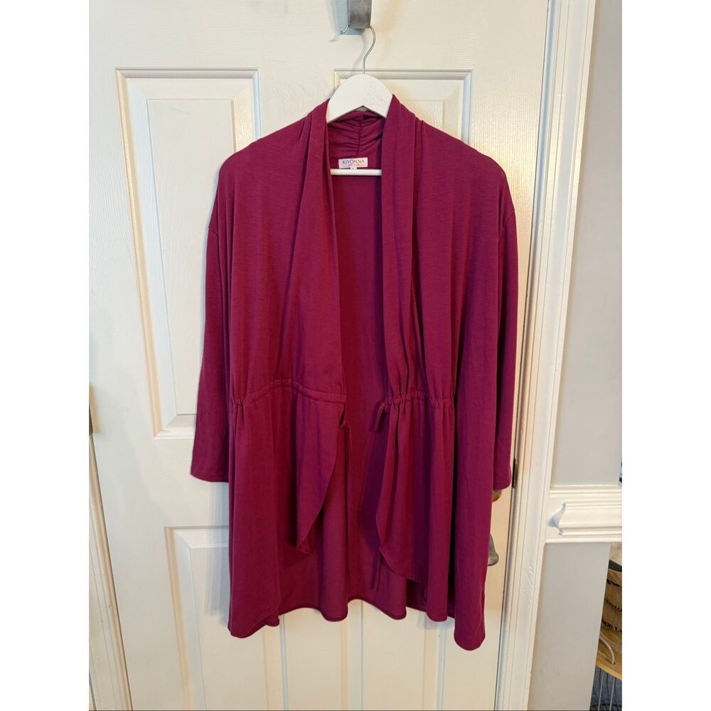 Kiyonna Plum Burgundy Tie Front Jersey Cardigan sz 3 or 22/24 EUC